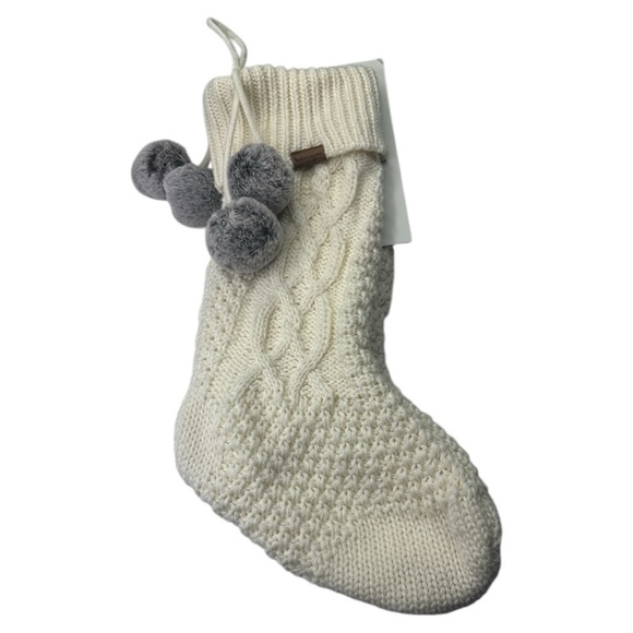 Koolaburra by UGG Ivory Pom Pom Cable Knit Christmas Stockings Set of 2 NWT - Picture 2 of 9